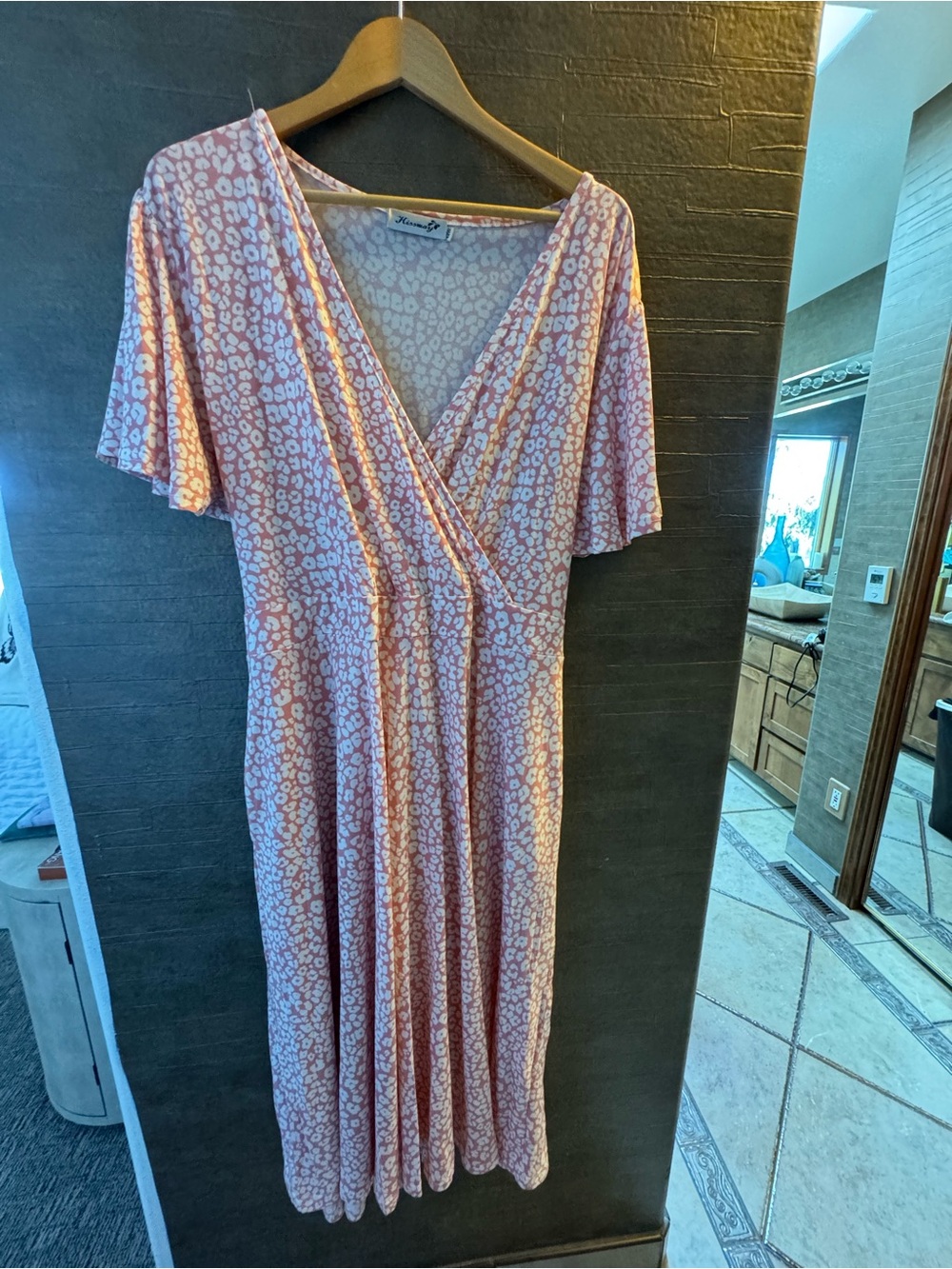 Women's Pink Printed Wrap Midi Dress